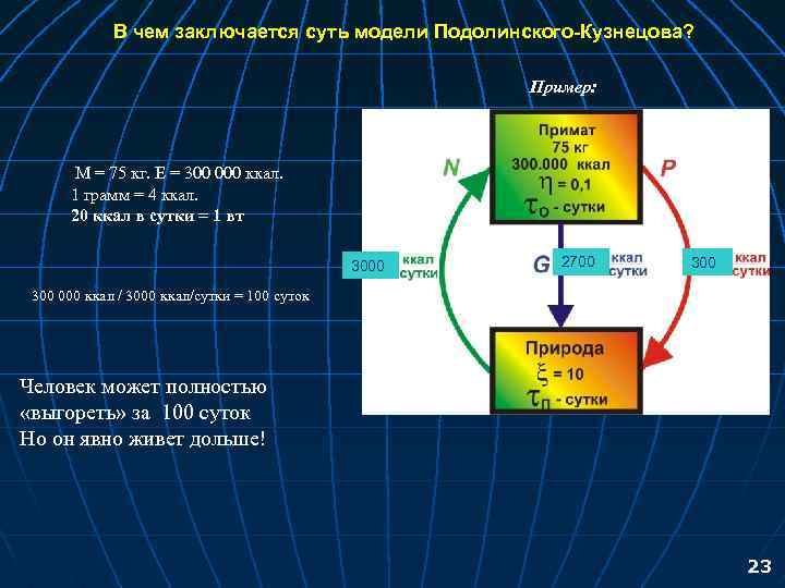 В чем заключается суть модели Подолинского-Кузнецова? Пример: M = 75 кг. Е = 300