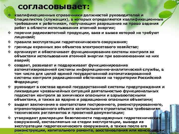 согласовывает: v квалификационные справочники должностей руководителей и специалистов (служащих), в которых определяются квалификационные требования