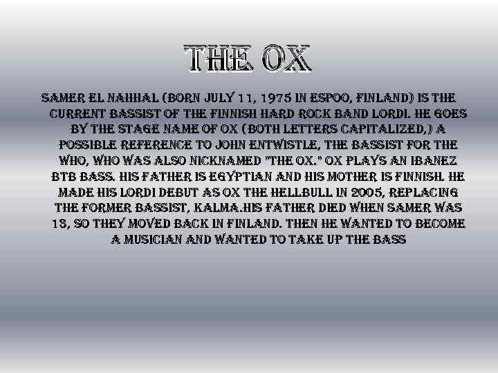 The o. X samer el nahhal (born july 11, 1975 in espoo, finland) is