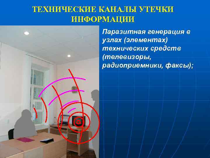 ТЕХНИЧЕСКИЕ КАНАЛЫ УТЕЧКИ ИНФОРМАЦИИ Паразитная генерация в узлах (элементах) технических средств (телевизоры, радиоприемники, факсы);