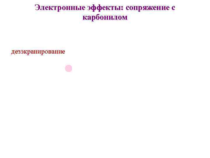 Электронные эффекты: сопряжение с карбонилом дезэкранирование 