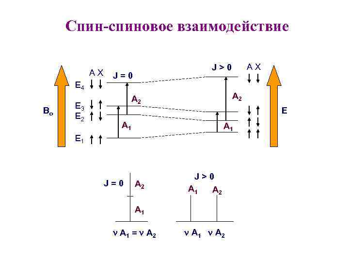 Спин-спиновое взаимодействие AX E 4 Bo E 3 E 2 AX J>0 J=0 A