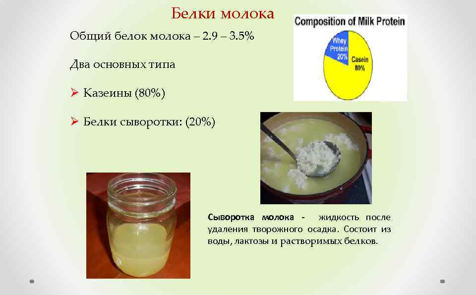 Белки молока Общий белок молока – 2. 9 – 3. 5% Два основных типа