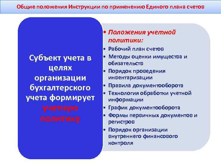 Общие положения Инструкции по применению Единого плана счетов • Положения учетной политики: Субъект учета