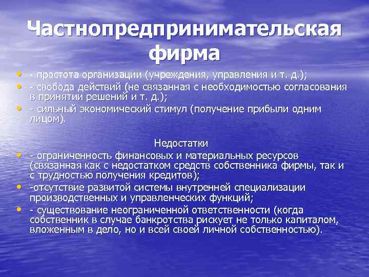  • • • Частнопредпринимательская фирма - простота организации (учреждения, управления и т. д.