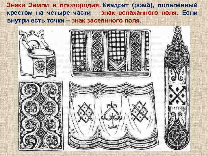 Знаки Земли и плодородия. Квадрат (ромб), поделённый крестом на четыре части – знак вспаханного