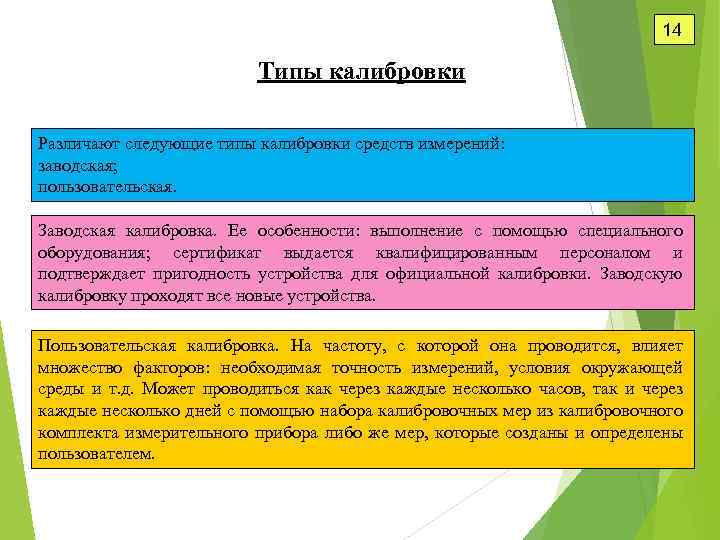 14 Типы калибровки Различают следующие типы калибровки средств измерений: заводская; пользовательская. Заводская калибровка. Ее