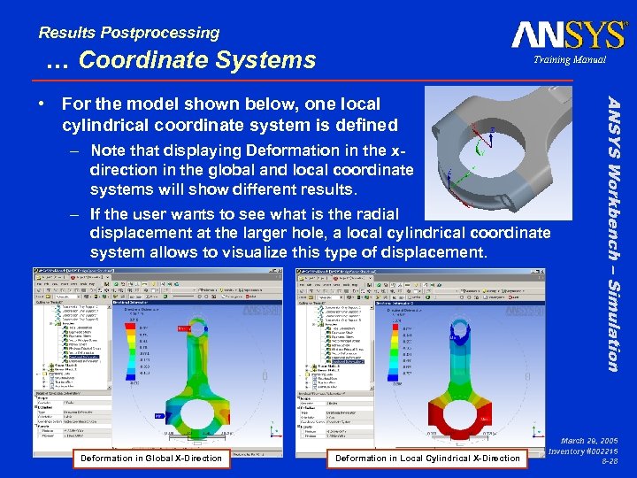Results Postprocessing … Coordinate Systems Training Manual – Note that displaying Deformation in the