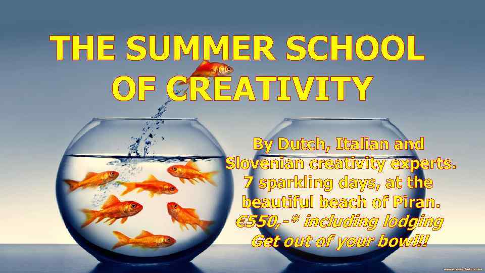 THE SUMMER SCHOOL OF CREATIVITY By Dutch, Italian and Slovenian creativity experts. 7 sparkling