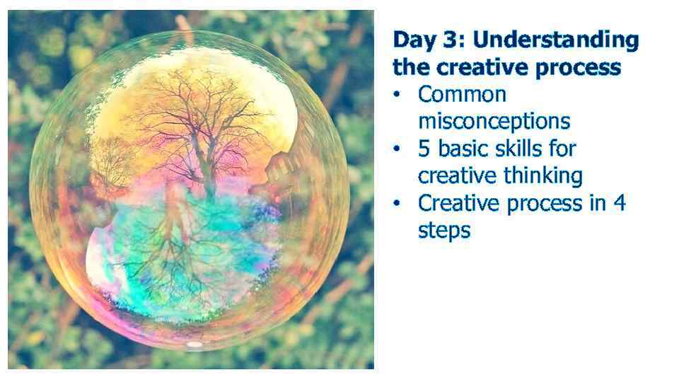 Day 3: Understanding the creative process • Common misconceptions • 5 basic skills for