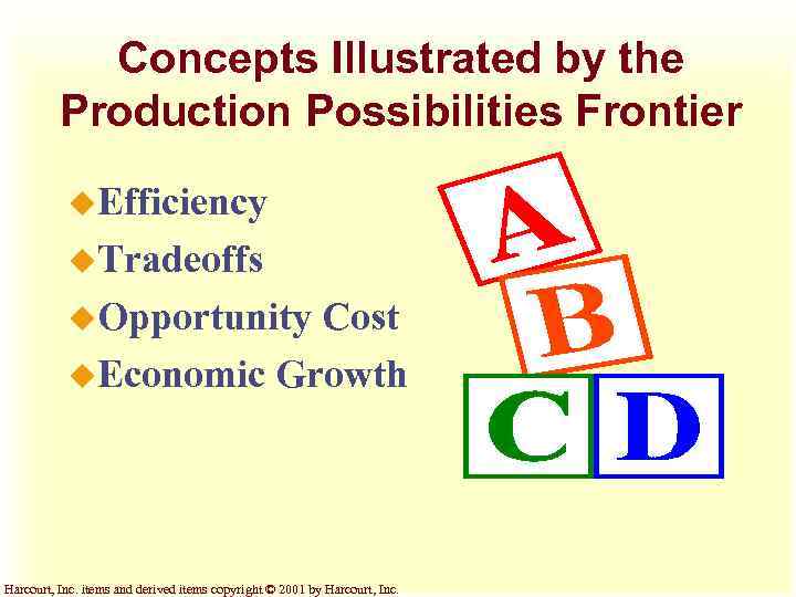 Concepts Illustrated by the Production Possibilities Frontier u. Efficiency u. Tradeoffs u. Opportunity Cost