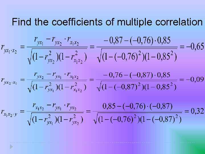 Find the coefficients of multiple correlation 