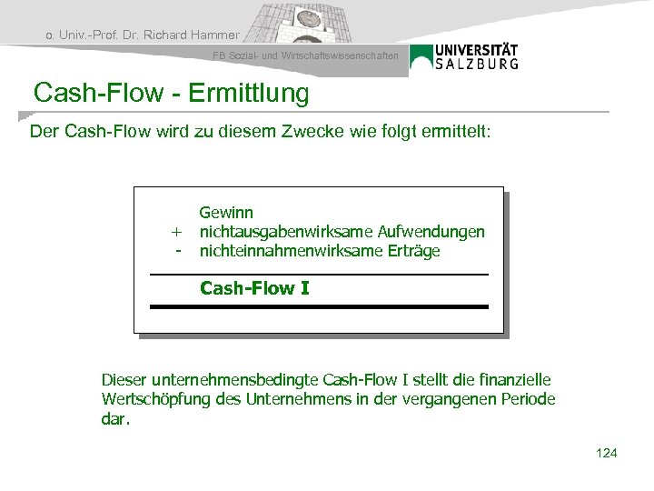 o. Univ. -Prof. Dr. Richard Hammer FB Sozial- und Wirtschaftswissenschaften Cash-Flow - Ermittlung Der