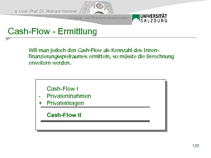 o. Univ. -Prof. Dr. Richard Hammer FB Sozial- und Wirtschaftswissenschaften Cash-Flow - Ermittlung Will