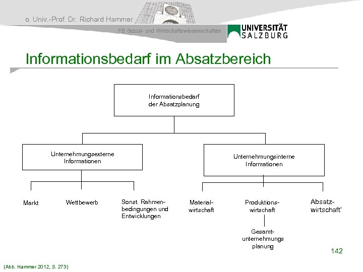 o. Univ. -Prof. Dr. Richard Hammer FB Sozial- und Wirtschaftswissenschaften Informationsbedarf im Absatzbereich Informationsbedarf
