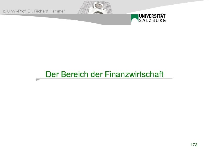 o. Univ. -Prof. Dr. Richard Hammer Der Bereich der Finanzwirtschaft 173 