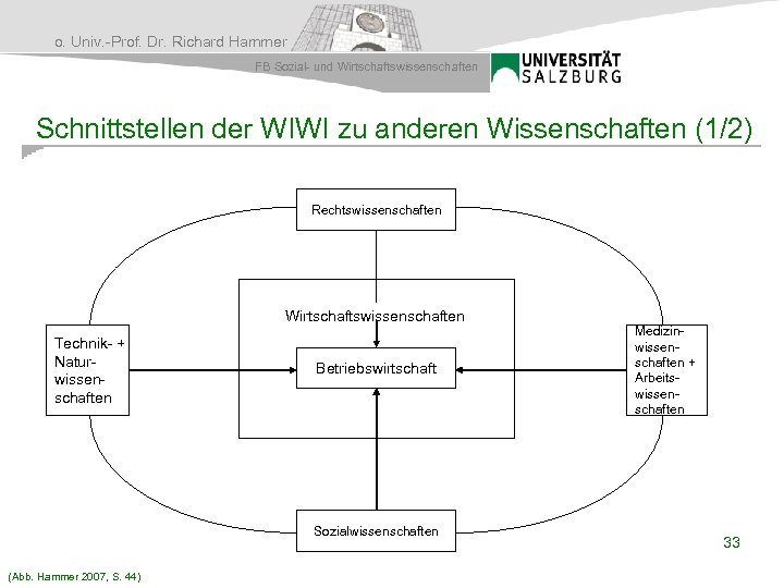 o. Univ. -Prof. Dr. Richard Hammer FB Sozial- und Wirtschaftswissenschaften Schnittstellen der WIWI zu