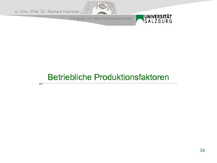o. Univ. -Prof. Dr. Richard Hammer FB Sozial- und Wirtschaftswissenschaften Betriebliche Produktionsfaktoren 36 