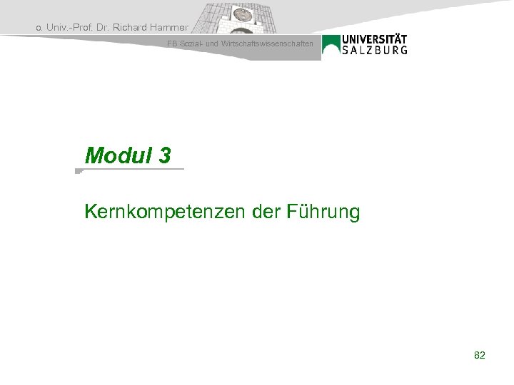 o. Univ. -Prof. Dr. Richard Hammer FB Sozial- und Wirtschaftswissenschaften Modul 3 Kernkompetenzen der