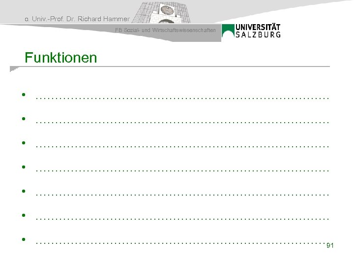 o. Univ. -Prof. Dr. Richard Hammer FB Sozial- und Wirtschaftswissenschaften Funktionen • ………………………………………………………………… •
