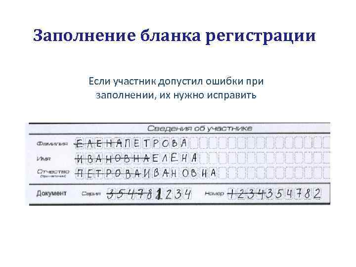 Заполнение бланка регистрации Если участник допустил ошибки при заполнении, их нужно исправить 