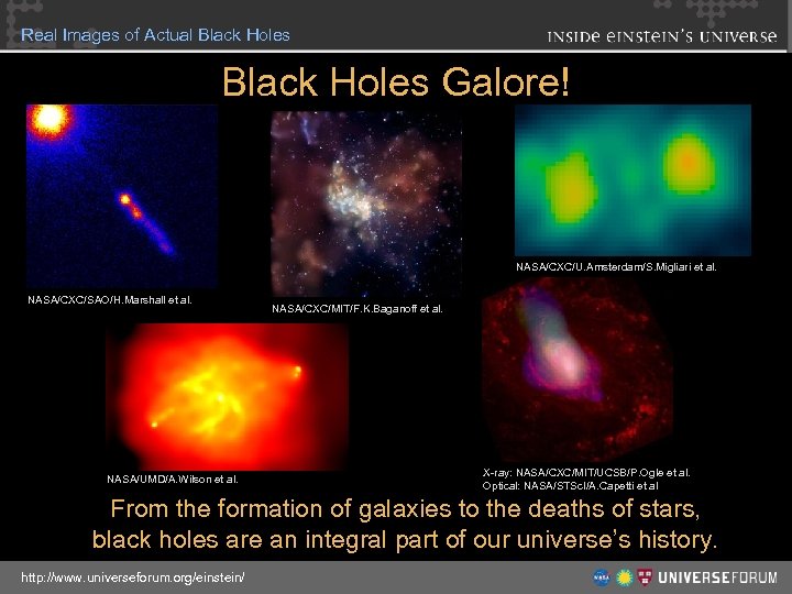 Real Images of Actual Black Holes Galore! NASA/CXC/U. Amsterdam/S. Migliari et al. NASA/CXC/SAO/H. Marshall