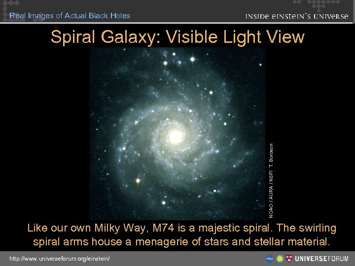 Real Images of Actual Black Holes NOAO / AURA / NSF/ T. Boroson Spiral