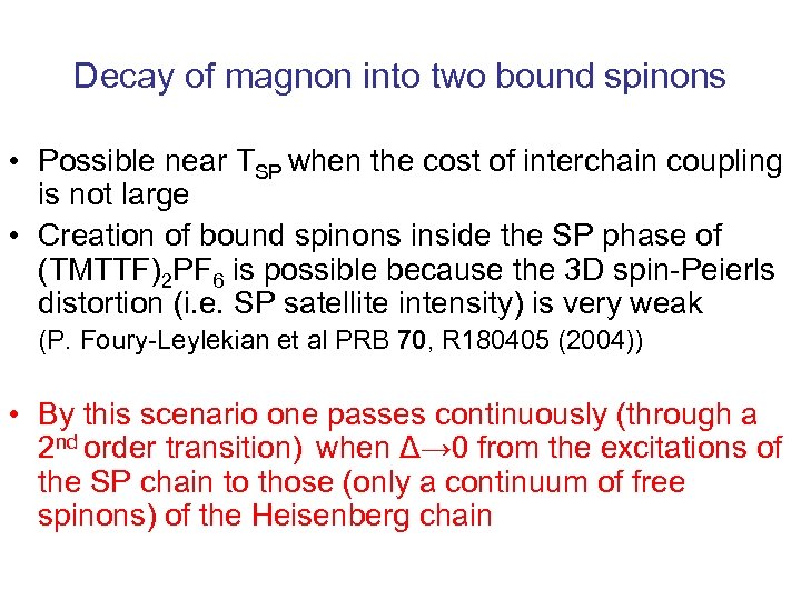 Decay of magnon into two bound spinons • Possible near TSP when the cost