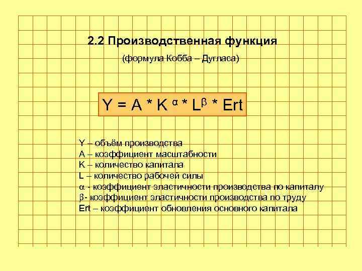 Голубев Алексей Геннадьевич 2. 2 Производственная функция (формула Кобба – Дугласа) Y = A