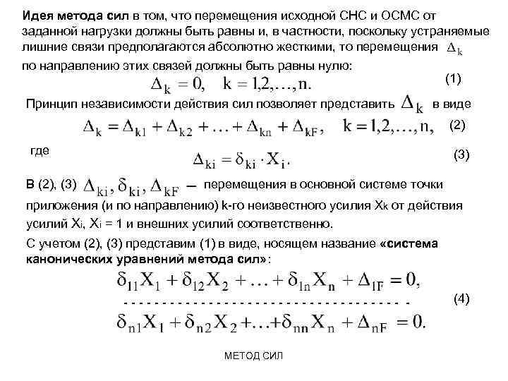 Метод сил. Идея метода сил. Алгоритм метода сил. Методика мощностей.