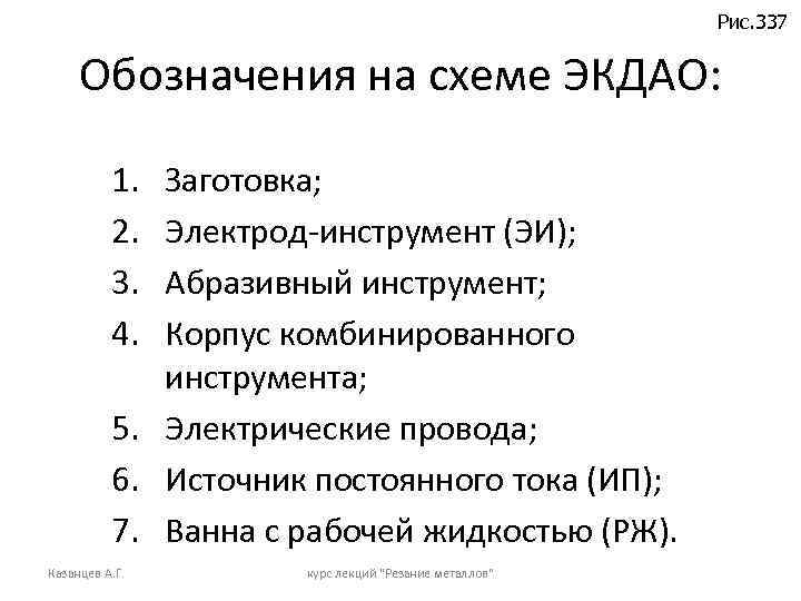 Рис. 337 Обозначения на схеме ЭКДАО: 1. 2. 3. 4. Заготовка; Электрод-инструмент (ЭИ); Абразивный