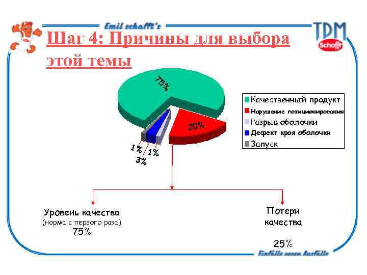 Шаг 4: Причины для выбора этой темы % 75 Качественный продукт Нарушение позиционирования 20%