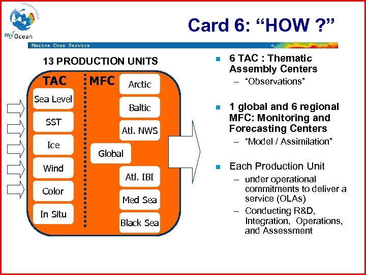 Card 6: “HOW ? ” Marine Core Service n 13 PRODUCTION UNITS MFC Sea