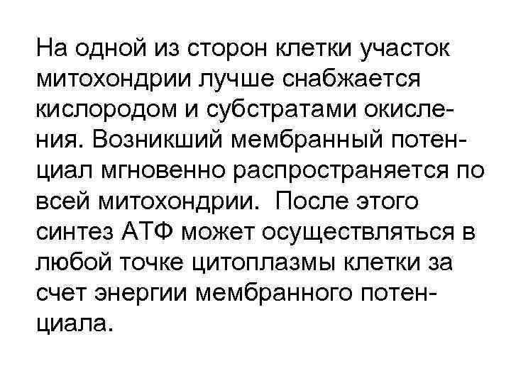 На одной из сторон клетки участок митохондрии лучше снабжается кислородом и субстратами окисления. Возникший