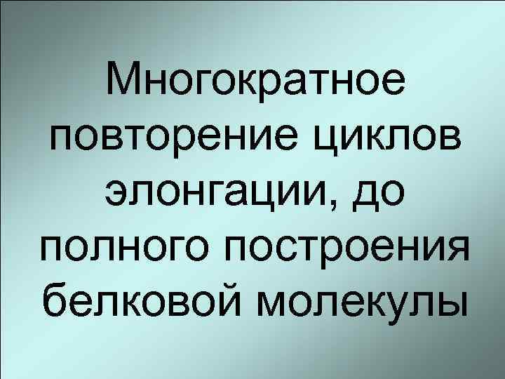 Многократное повторение циклов элонгации, до полного построения белковой молекулы 