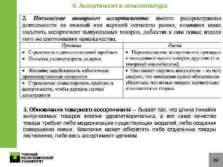 4. Ассортимент и номенклатура 3. Обновление товарного ассортимента – бывает так, что длина линейки