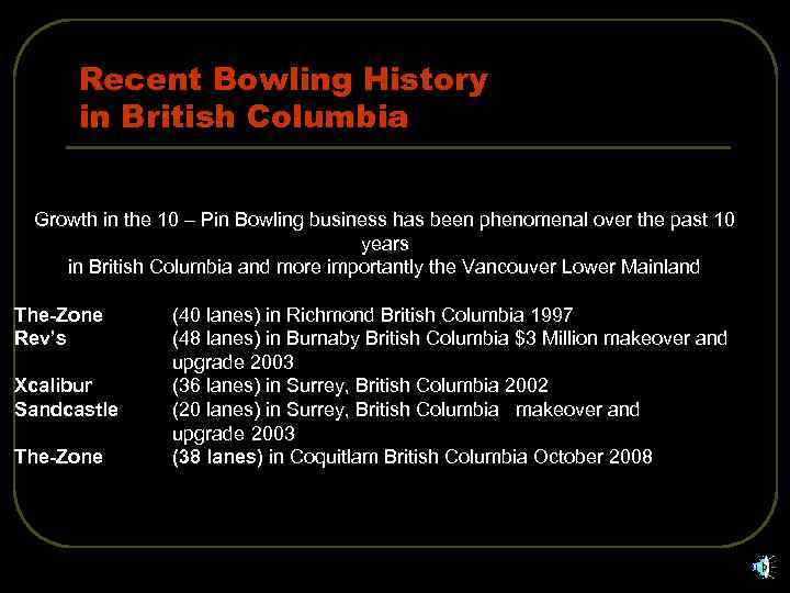 Recent Bowling History in British Columbia Growth in the 10 – Pin Bowling business