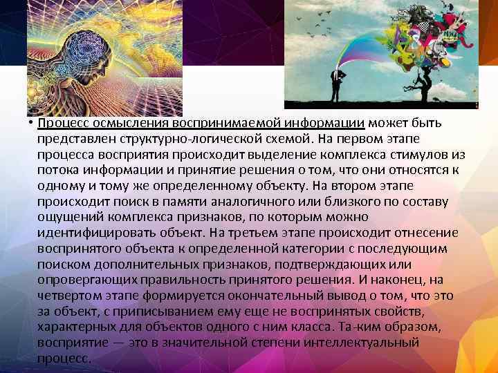  • Процесс осмысления воспринимаемой информации может быть представлен структурно логической схемой. На первом