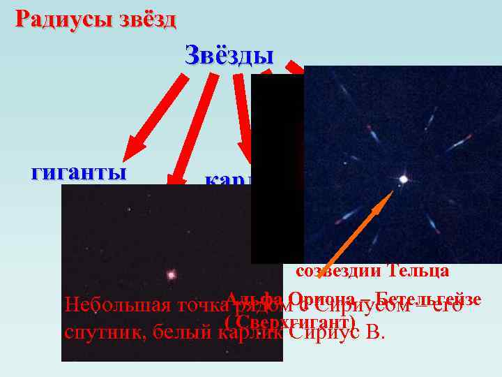 Радиусы звёзд Звёзды гиганты Нейтронные звёзды (пульсары) карлики сверхгиганты чёрные Альдебаран – дыры красный