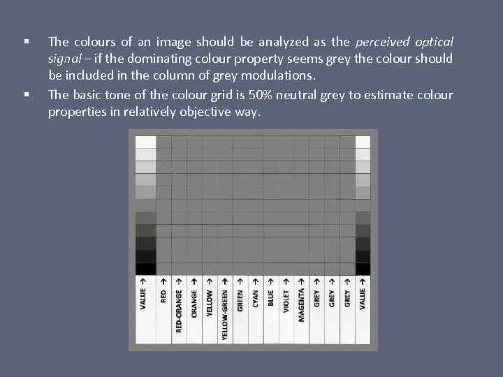 § § The colours of an image should be analyzed as the perceived optical
