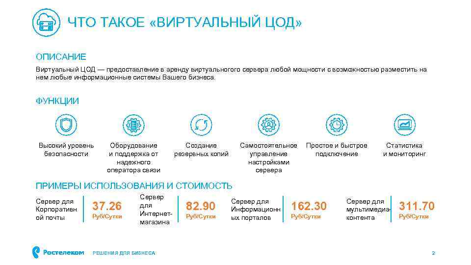 ЧТО ТАКОЕ «ВИРТУАЛЬНЫЙ ЦОД» ОПИСАНИЕ Виртуальный ЦОД — предоставление в аренду виртуальногого сервера любой