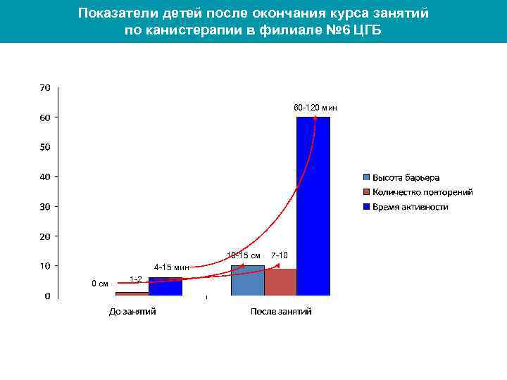 Показатели детей после окончания курса занятий по канистерапии в филиале № 6 ЦГБ 60