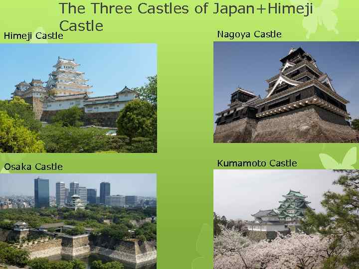 The Three Castles of Japan+Himeji Castle Nagoya Castle Himeji Castle Osaka Castle Kumamoto Castle