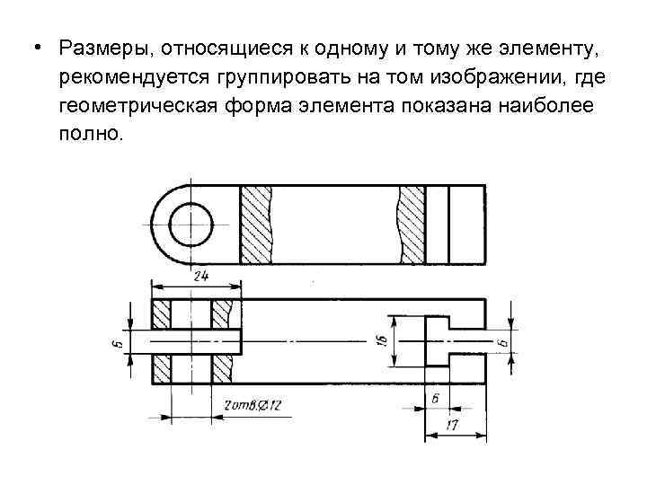  • Размеры, относящиеся к одному и тому же элементу, рекомендуется группировать на том