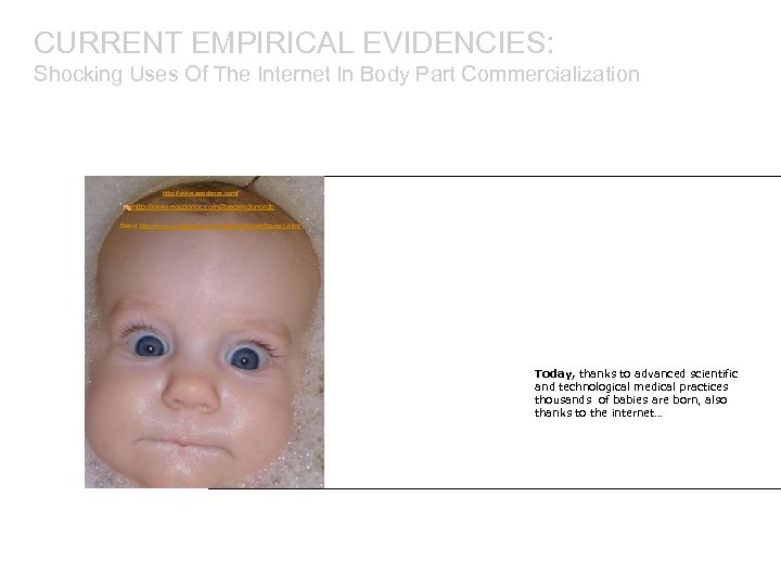 CURRENT EMPIRICAL EVIDENCIES: Shocking Uses Of The Internet In Body Part Commercialization http: //www.