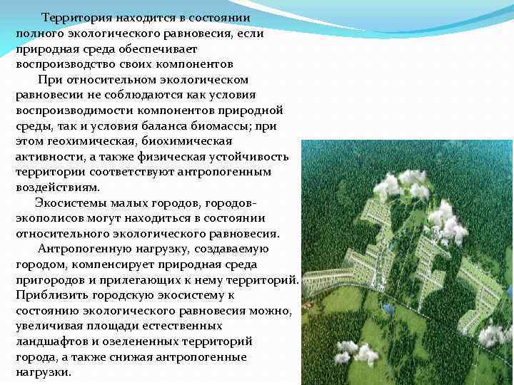 Территория находится в состоянии полного экологического равновесия, если природная среда обеспечивает воспроизводство своих компонентов