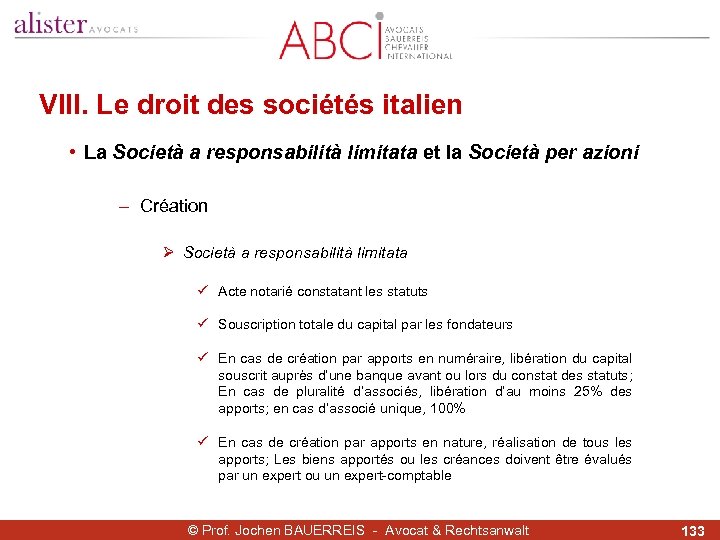 VIII. Le droit des sociétés italien • La Società a responsabilità limitata et la