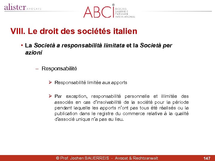 VIII. Le droit des sociétés italien • La Società a responsabilità limitata et la