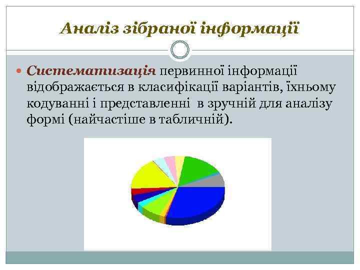 Аналіз зібраної інформації Систематизація первинної інформації відображається в класифікації варіантів, їхньому кодуванні і представленні