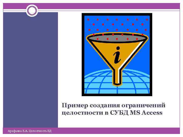 Пример создания ограничений целостности в СУБД MS Ассеss Арефьева Е. А. Целостность БД 